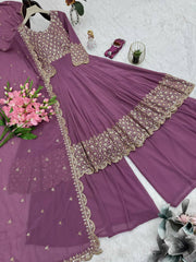 Exclusive Red Georgette Embroidery Sharara Suit
