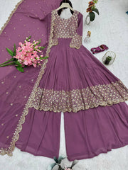 Exclusive Red Georgette Embroidery Sharara Suit