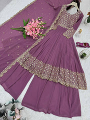 Exclusive Red Georgette Embroidery Sharara Suit