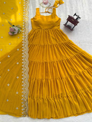 Gorgeous Yellow Lace Work Georgette Anarkali Gown