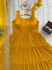 Gorgeous Yellow Lace Work Georgette Anarkali Gown