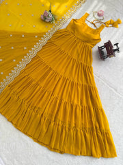 Gorgeous Yellow Lace Work Georgette Anarkali Gown