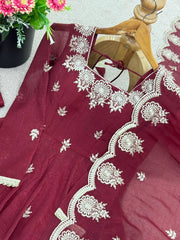 Gorgeous Maroon Color Embroidery Work Gown