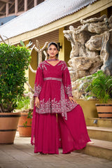 Gorgeous Pink Georgette Embroidery Work Palazzo Suit