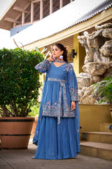 Gorgeous Pink Georgette Embroidery Work Palazzo Suit