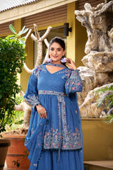 Gorgeous Pink Georgette Embroidery Work Palazzo Suit