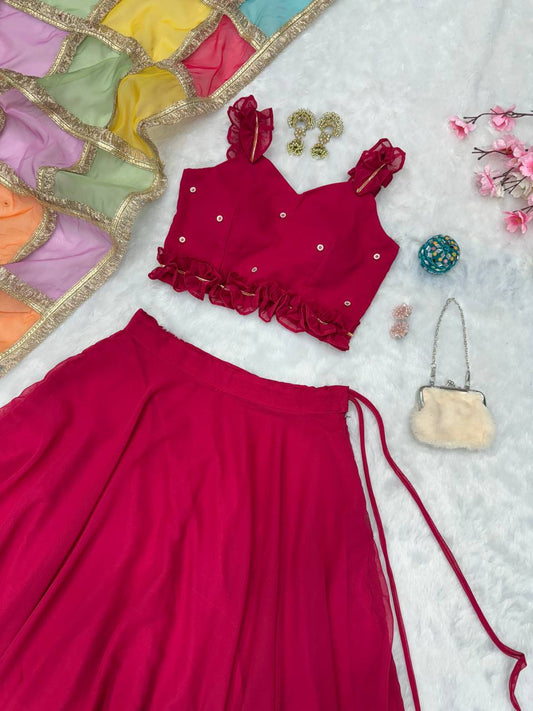 Glorious Red Georgette Handcrafted Lehenga Choli