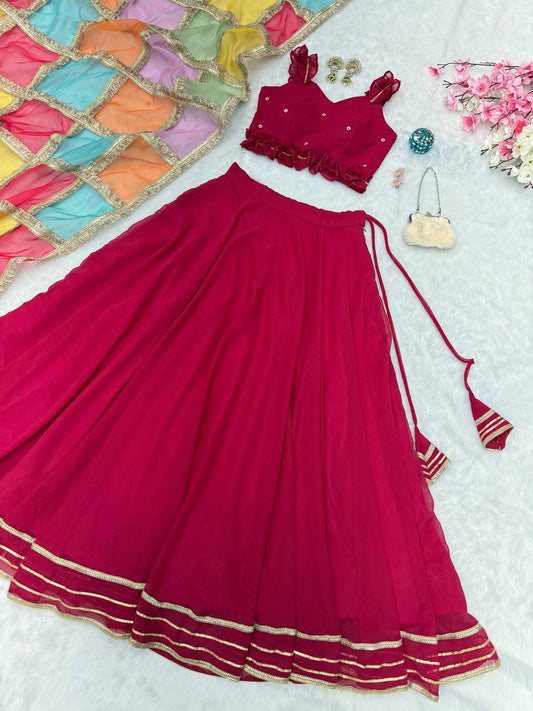 Glorious Red Georgette Handcrafted Lehenga Choli