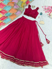 Glorious Red Georgette Handcrafted Lehenga Choli