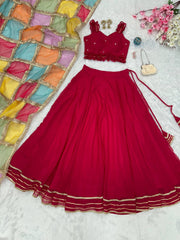 Glorious Red Georgette Handcrafted Lehenga Choli