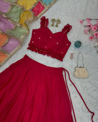 Glorious Red Georgette Handcrafted Lehenga Choli