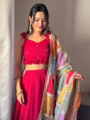 Glorious Red Georgette Handcrafted Lehenga Choli