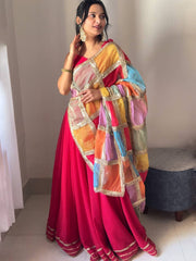 Glorious Red Georgette Handcrafted Lehenga Choli