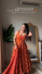 Adorable Kesriya Silk with Thread Work Anarkali Suit