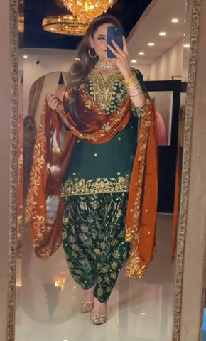 Gorgeous Green Chinon Silk Sequence Work Dhoti Suit