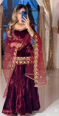 Glorious Red Velvet Sequence Work Sharara Suit