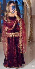 Glorious Red Velvet Sequence Work Sharara Suit