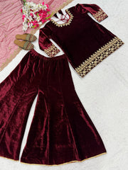Glorious Red Velvet Sequence Work Sharara Suit