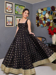 Stunning Black Silk with Sequins Work Anarkali Gown