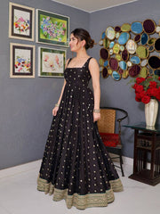 Stunning Black Silk with Sequins Work Anarkali Gown