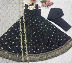 Stunning Black Silk with Sequins Work Anarkali Gown