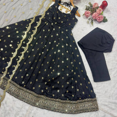 Stunning Black Silk with Sequins Work Anarkali Gown