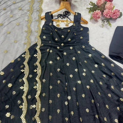 Stunning Black Silk with Sequins Work Anarkali Gown