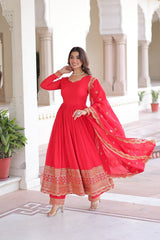 Ravishing Red Silk with Embroidered Work Gown