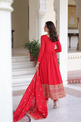 Ravishing Red Silk with Embroidered Work Gown