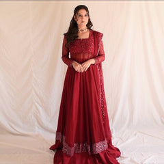 Glorious Maroon Blooming Embroidery Anarkali Suit