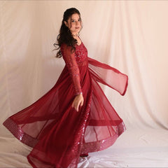 Glorious Maroon Blooming Embroidery Anarkali Suit