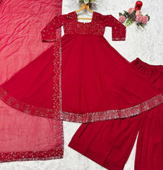 Glorious Maroon Blooming Embroidery Anarkali Suit