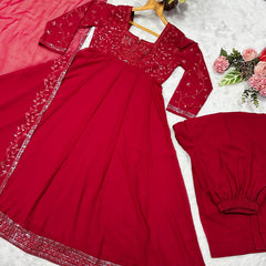 Glorious Maroon Blooming Embroidery Anarkali Suit
