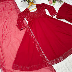 Glorious Maroon Blooming Embroidery Anarkali Suit