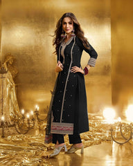 Attractive Black Georgette Embroidery Work Palazzo Suit