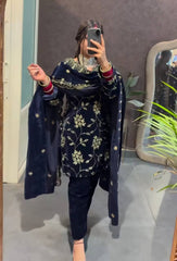 Glorious Blue Velvet with Sequence Work Suit