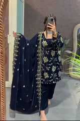 Glorious Blue Velvet with Sequence Work Suit