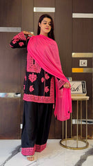 Designer Black Silk Work Palazzo Suit