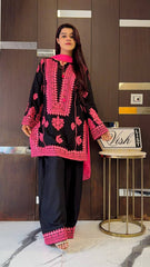 Designer Black Silk Work Palazzo Suit