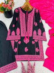 Designer Black Silk Work Palazzo Suit