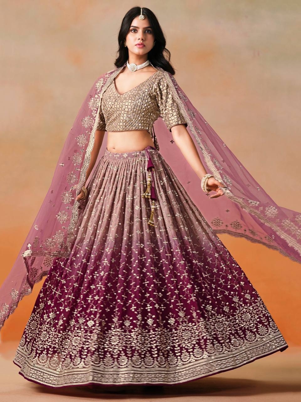 Glorious Blue Georgette Sequence Work Lehenga