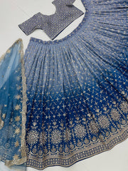 Glorious Blue Georgette Sequence Work Lehenga