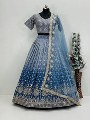 Glorious Blue Georgette Sequence Work Lehenga