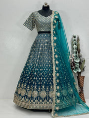 Glorious Blue Georgette Sequence Work Lehenga