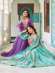 Stylish Purple Fendy Silk Embroidery Work Gown