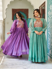Stylish Purple Fendy Silk Embroidery Work Gown