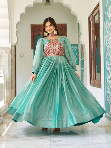 Stylish Purple Fendy Silk Embroidery Work Gown