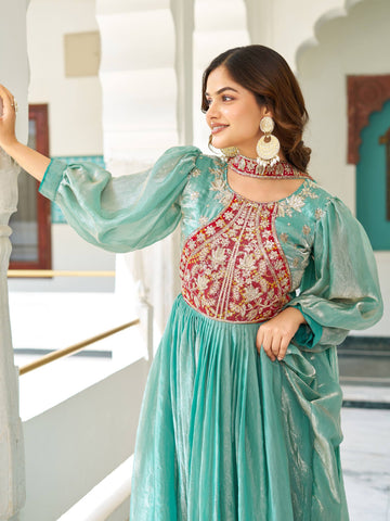 Stylish Purple Fendy Silk Embroidery Work Gown