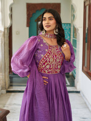 Stylish Purple Fendy Silk Embroidery Work Gown