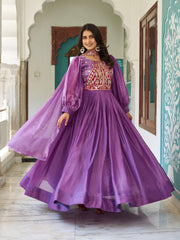 Stylish Purple Fendy Silk Embroidery Work Gown